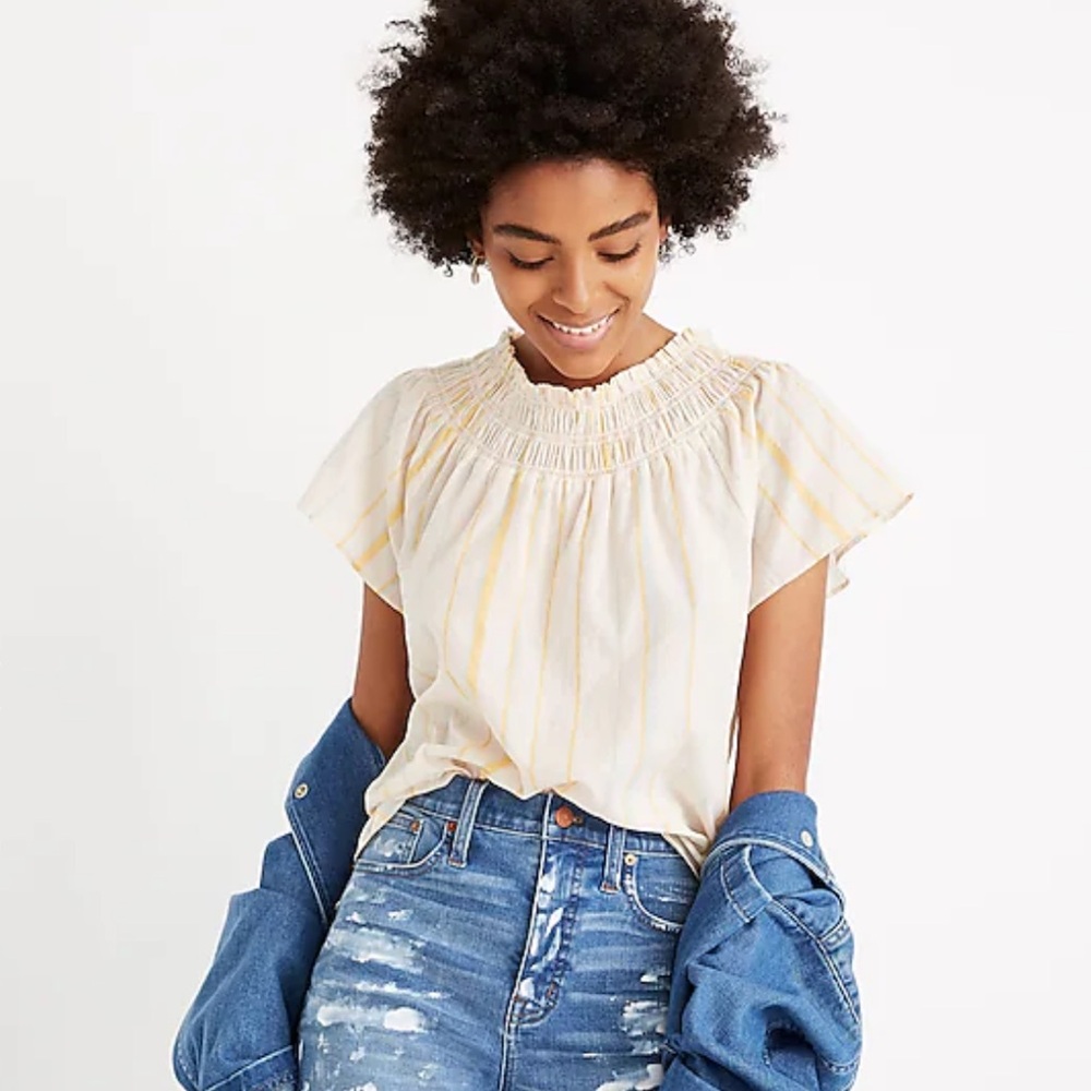 Madewell yellow Smocked Mockneck Top in Stripe
s - Picture 1 of 9